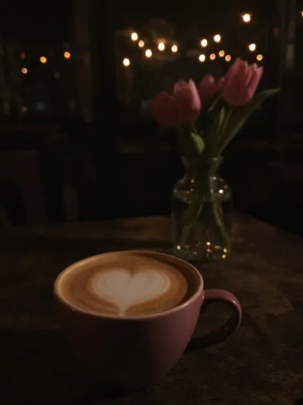 Before: a dark, grainy café photo at night